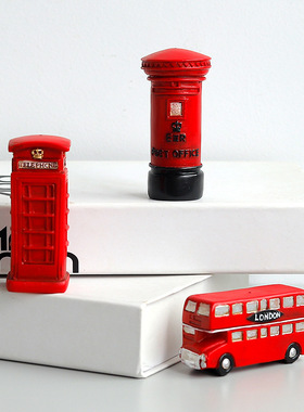 创意复古英伦风邮筒家居商铺装饰摆件 迷你红色电话亭树脂工艺品