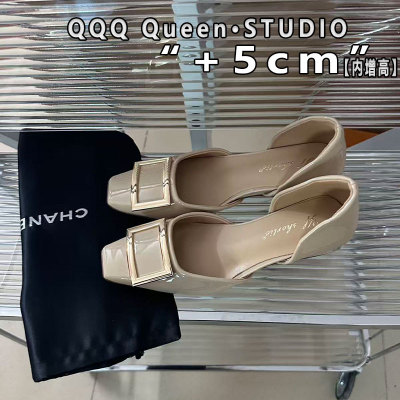 Right Video小个子内增高5cm百搭中空凉鞋低跟chips rv奶茶色女鞋