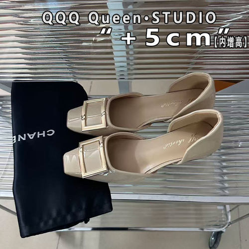 Right Video小个子内增高5cm百搭中空凉鞋低跟chips rv奶茶色女鞋