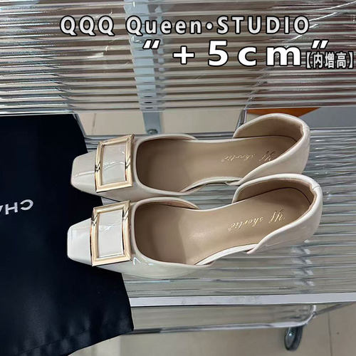 Right Video小个子内增高5cm百搭中空凉鞋低跟chips rv米白色女鞋