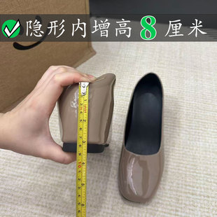 羊皮版~小个子内增高8cm方头玛丽珍鞋女浅口气质漆皮通勤风单鞋女