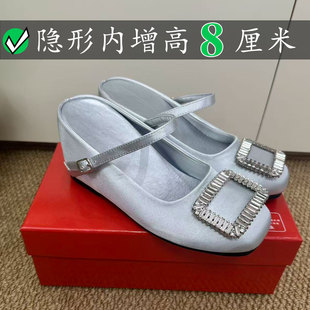 Right Video内增高8CM包头拖鞋女rv水钻方扣一字带小个子外穿凉拖