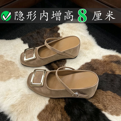 8厘米包头王漫妮同款拖鞋小个子内增高夏季方扣绸缎鞋rv穆勒凉鞋