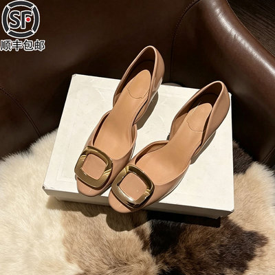 生日宴RV中空芭蕾舞白白琮瑗同款高跟凉鞋女大象灰方扣裸色单鞋女