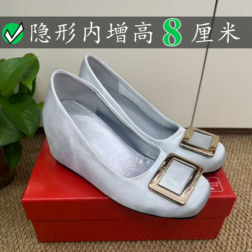 Right Video内增高8厘米rv方扣方头单鞋女春季小个子浅口玛丽珍鞋
