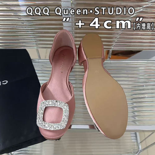 Right Video水钻中空绸缎凉鞋夏季chips rv内增高4cm真丝平底鞋女