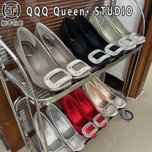 Right Video绸缎鞋女三十而已水钻方扣2025秋季王漫妮同款高跟鞋