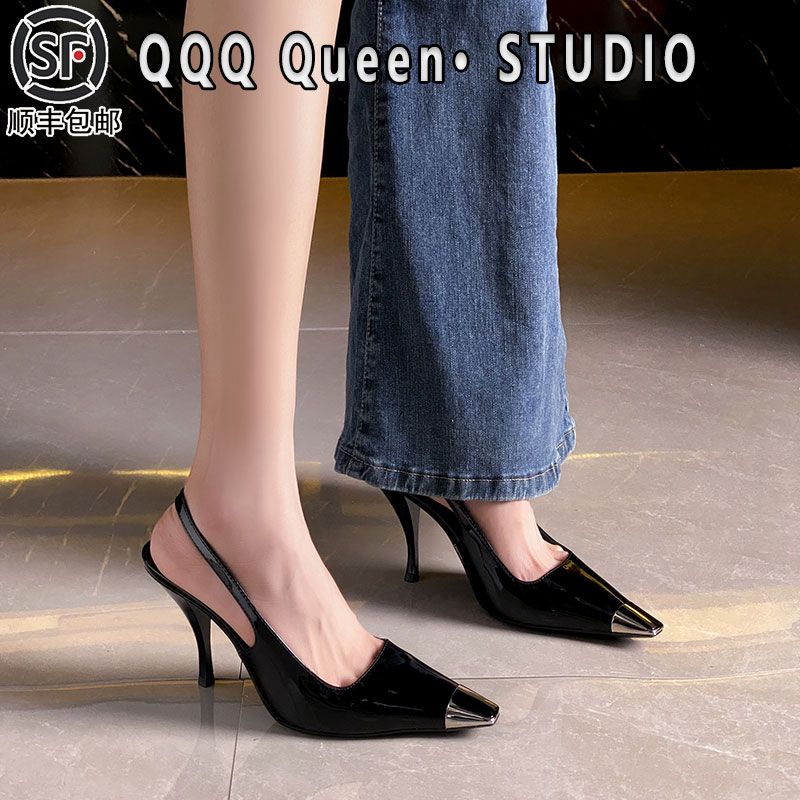 朴彩英同款金属头高跟鞋女真皮