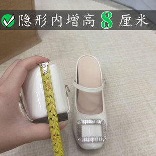 羊皮版~拖鞋女内增高rv水钻方扣包头夏季外穿8cm小个子天菜穆勒鞋