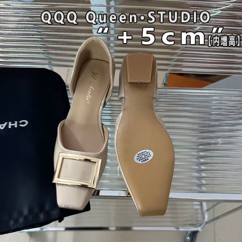 Right Video小个子内增高5cm奶茶色百搭中空凉鞋低跟chips rv女鞋