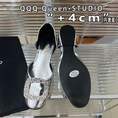 Right Video水钻中空银色镜面凉鞋女夏季chips rv内增高4cm平底鞋