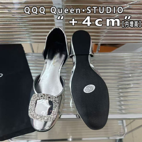 Right Video水钻中空银色镜面凉鞋女夏季chips rv内增高4cm平底鞋