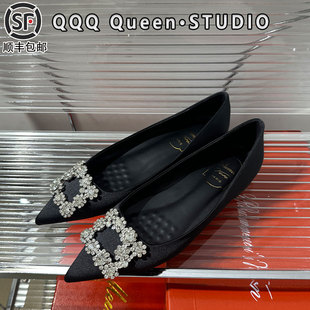 rv雪花水钻扣平底尖头鞋2025秋季一脚蹬气质优雅通勤时尚方扣单鞋