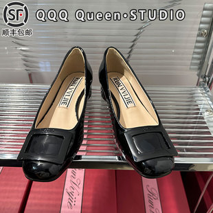 rv圆头玛丽珍鞋女真皮2025秋季一脚蹬黑色粗跟单鞋通勤方扣工作鞋