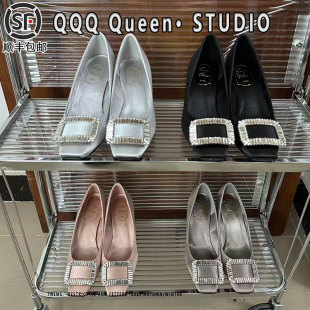 RV绸缎鞋三十而已高跟鞋女方头水钻2025秋季王漫妮同款细跟单鞋女