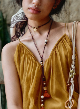 木珠小象棉绳高级感度假风小众流苏开放项链