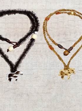 长款斑马纹毛线项链女秋冬轻奢复古高级感波西米亚风毛衣链吊坠