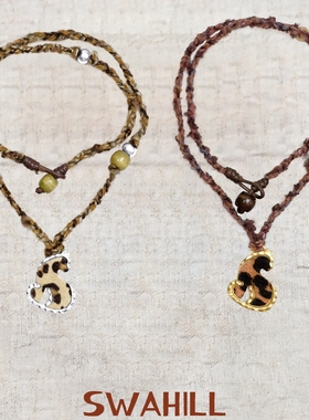 豹纹毛线项链明星同款小众复古百搭叠戴长吊坠刺绣编织项链毛衣链