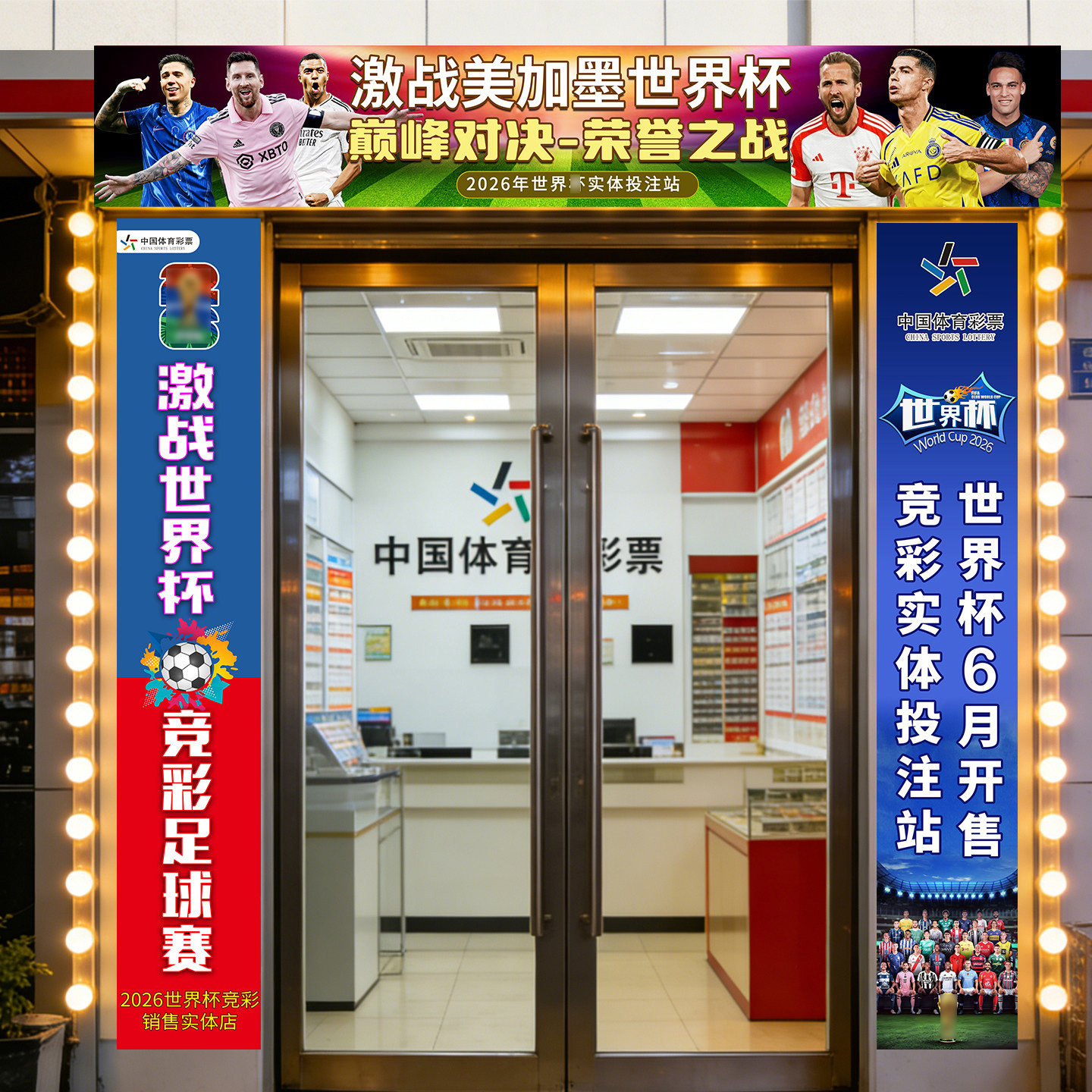 2026美加墨世界体彩店杯背景墙装饰条幅广告横幅门楣宣传海报门贴