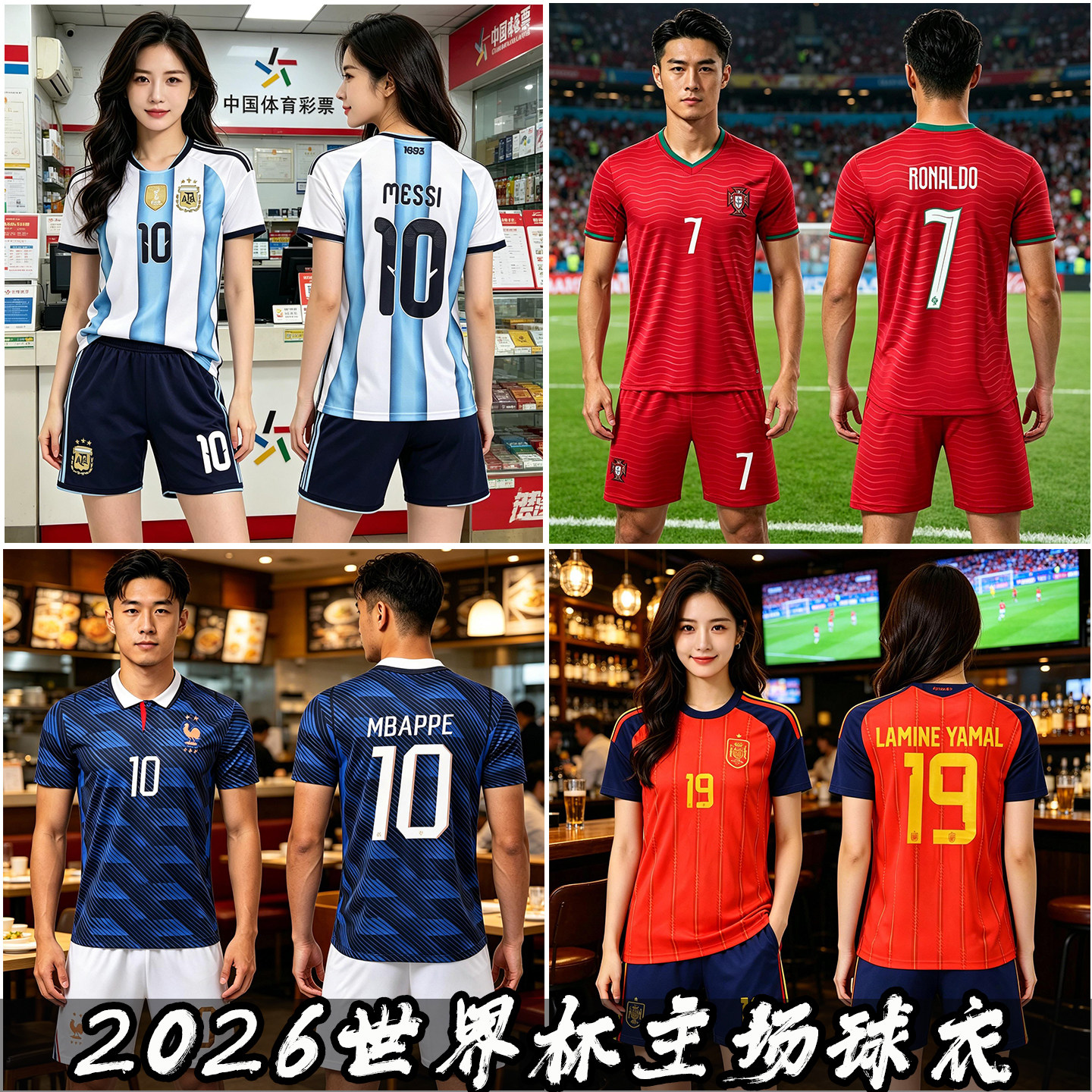 2026世界球衣阿根廷葡萄牙西班牙梅西C罗带号球训练球杯服
