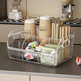 一次性纸杯子收纳盒分格透明奶茶店咖啡厅吧台吸管纸巾茶杯水杯架