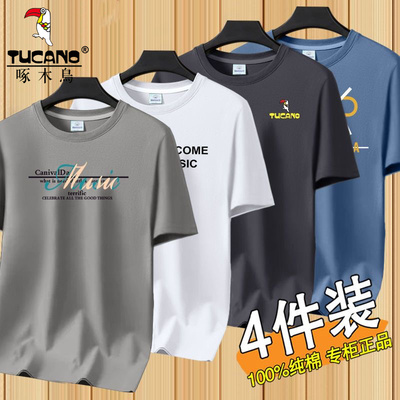 啄木鸟宽松纯棉印花短袖