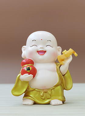 新中式福运小弥勒佛像摆件和尚桌面装饰品佛学工艺品招财风水摆设