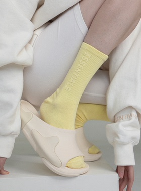 SS2L春夏糖果色黄色立体字母印花纯色纯棉中筒袜子短袜男女ins潮