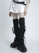 SS2L秋冬暗黑机能风插扣松紧抽绳绑带设计防水过膝袜套褪套女ins