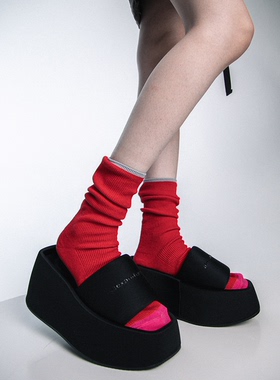 SS2L秋冬简约细线双针撞色袜口条纹慵懒百搭中筒袜子女堆堆袜ins