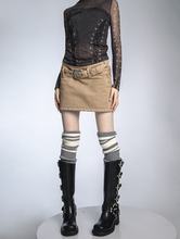 SS2L秋冬条纹针织设计感复古学院风袜套保暖腿套女长筒堆堆袜