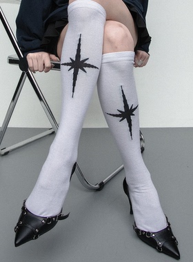 SS2L秋冬新款流星六芒星两面穿甜酷辣妹直筒小腿袜长筒袜女ins潮