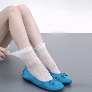 SS2L春夏薄款 桑蚕丝抗起球镂空爱心提花少女风花边短袜中筒袜子女