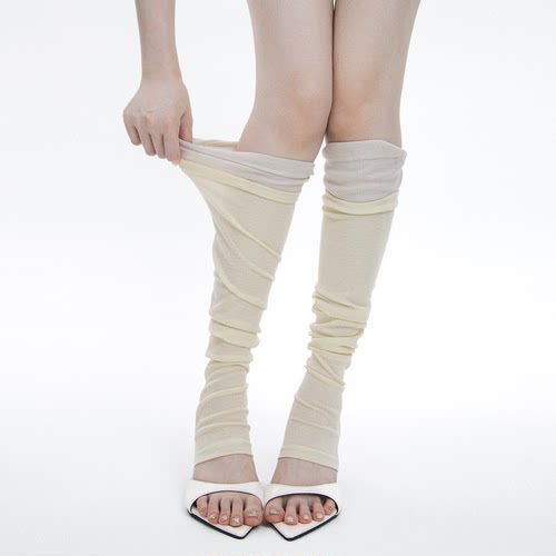 春夏薄款双层拼色长筒踩脚袜套女