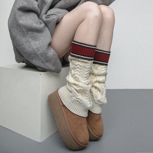 秋冬撞色编织加厚保暖堆堆袜袜套