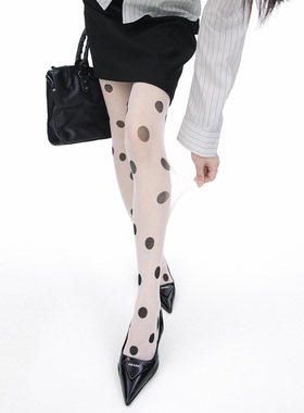 SS2L秋冬经典白色大小黑波点怪诞纯欲辣妹风薄透丝袜连裤袜女ins