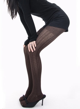 SS2L秋冬蕾丝链纹波点暗纹提花甜酷辣妹微透高弹棉打底连裤丝袜女