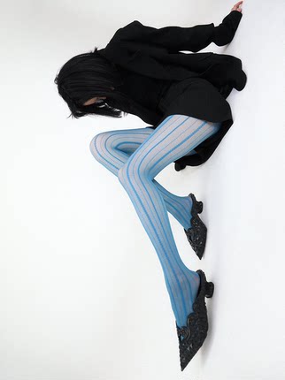 赛博朋克Y2K千禧风甜酷辣妹纯欲蓝棕色链纹蕾丝连裤袜丝袜女ins潮