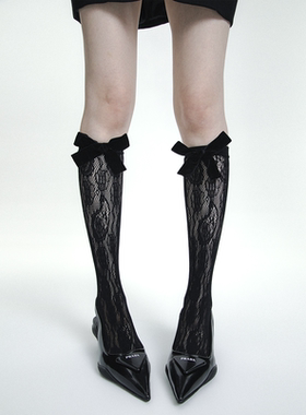 SS2L24春夏镂空蕾丝提花蝴蝶结甜酷少女薄中筒丝袜小腿袜子女