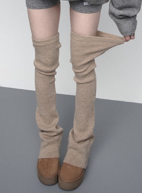 SS2L秋冬纯色柔软高弹针织微喇加厚保暖过膝大腿袜堆堆袜套腿套女