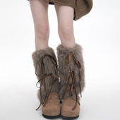 SS2L秋冬丝带蝴蝶结y2k千禧辣妹仿兔绒皮草毛绒袜套加厚保暖腿套