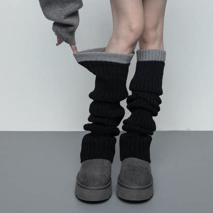 SS2L日系经典毛线针织少女风加厚保暖雪地靴袜套腿套过膝堆堆袜女