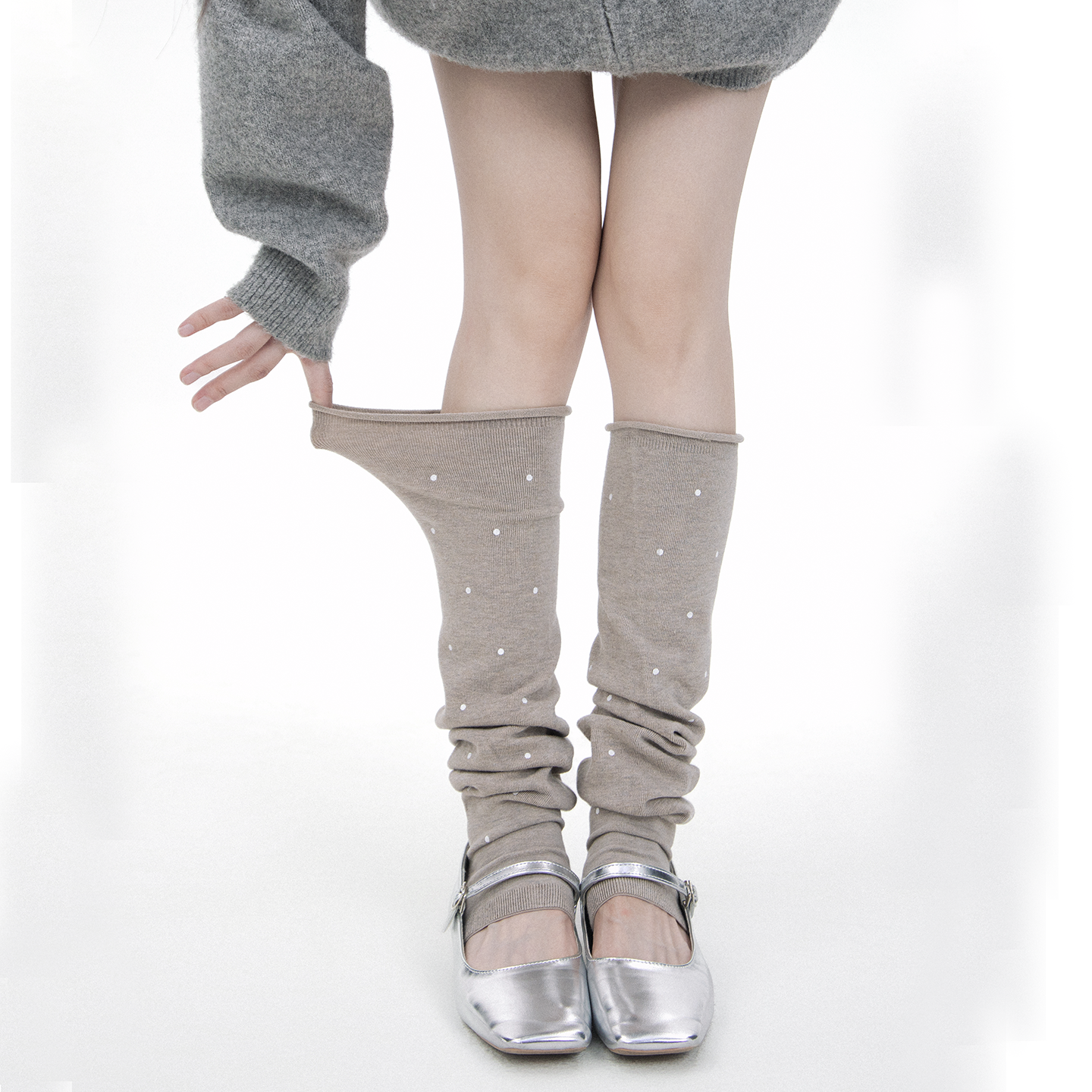 秋冬波点卷边加厚保暖踩脚袜套