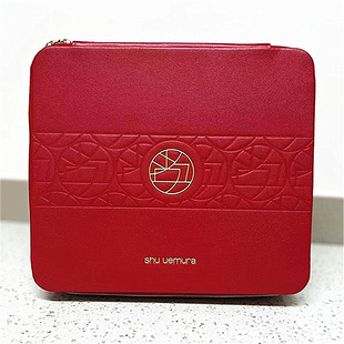 包邮植村秀红色印花化妆箱便携收纳盒时尚潮流硬质整理箱分隔可拆