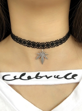 韩版复古颈带锁骨项链吊坠