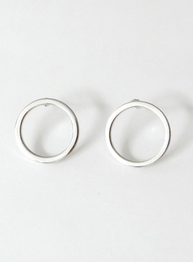 hjes18耳钉欧美极简约圆形环圈 光面银色金属 基本款通勤OL几何形