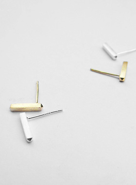 dvy925纯银极简约设计细直线横竖窄条金银色欧美迷你中性小耳钉