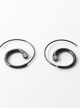 bxges17大耳钉环欧美极简约设计枪黑色螺旋纹涡旋几何圆形夸张