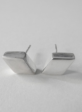 31hao 极简约设计手工银饰925纯银 四边形菱形光面欧美耳钉 lu