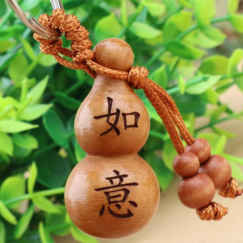 葫芦如意新品平安吉祥小钥匙扣雕刻精男女汽车祝福语挂件桃木挂饰